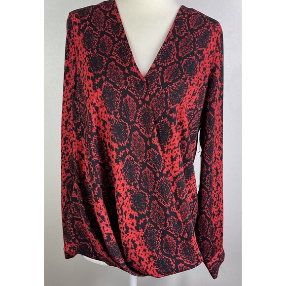 VINCE CAMUTO Womens Snake Print Balloon Sleeve Top XS Red Dark Romantic Vixen - Picture 1 of 11